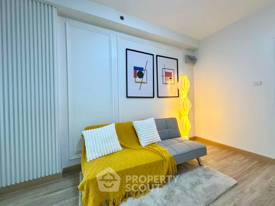 Modern living room with stylish decor and cozy seating area
