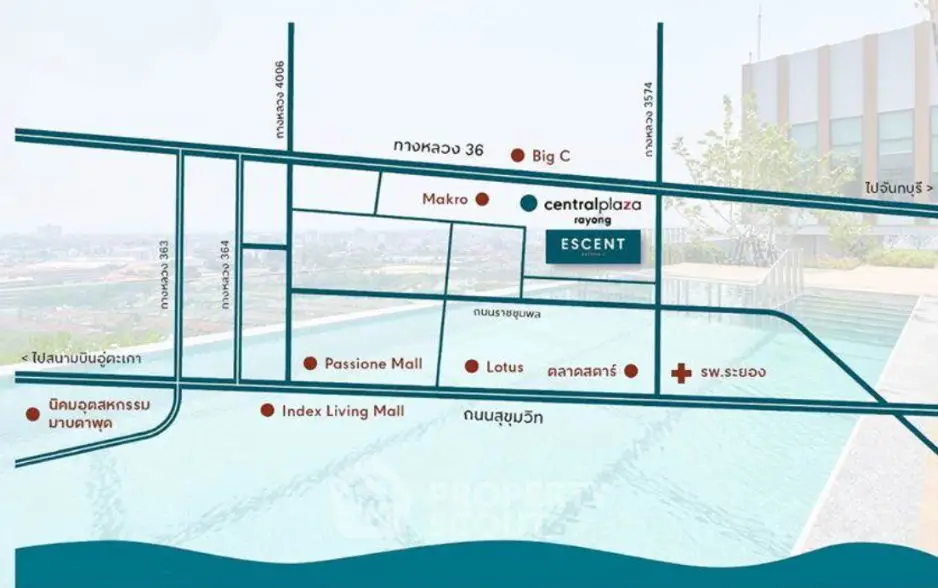 Map showing location of Central Plaza Rayong with a pool view.