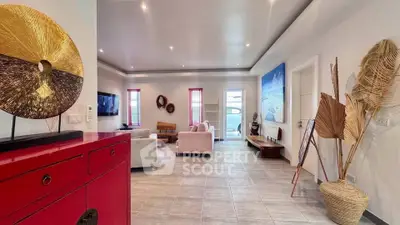 Spacious modern living room with stylish decor and ample natural light