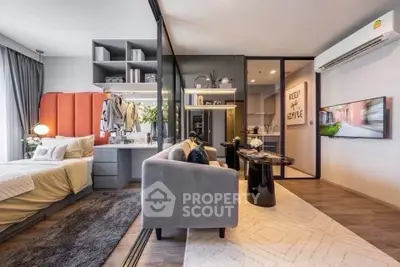 Modern open-plan living room with stylish decor and cozy ambiance