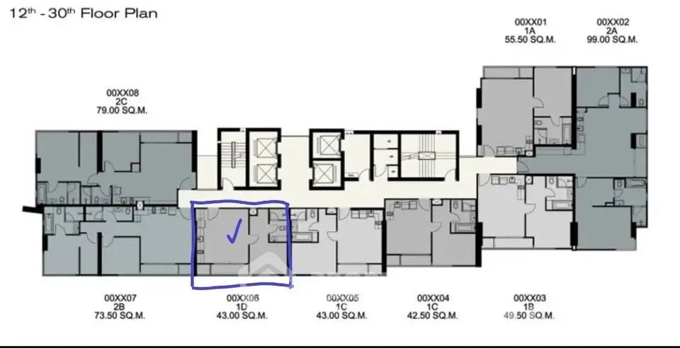 Detailed floor plan of a multi-unit residential building from 12th to 30th floor.