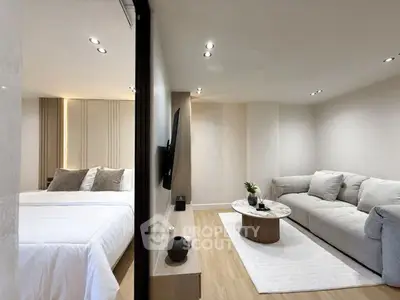 Modern living room with cozy sofa and elegant decor