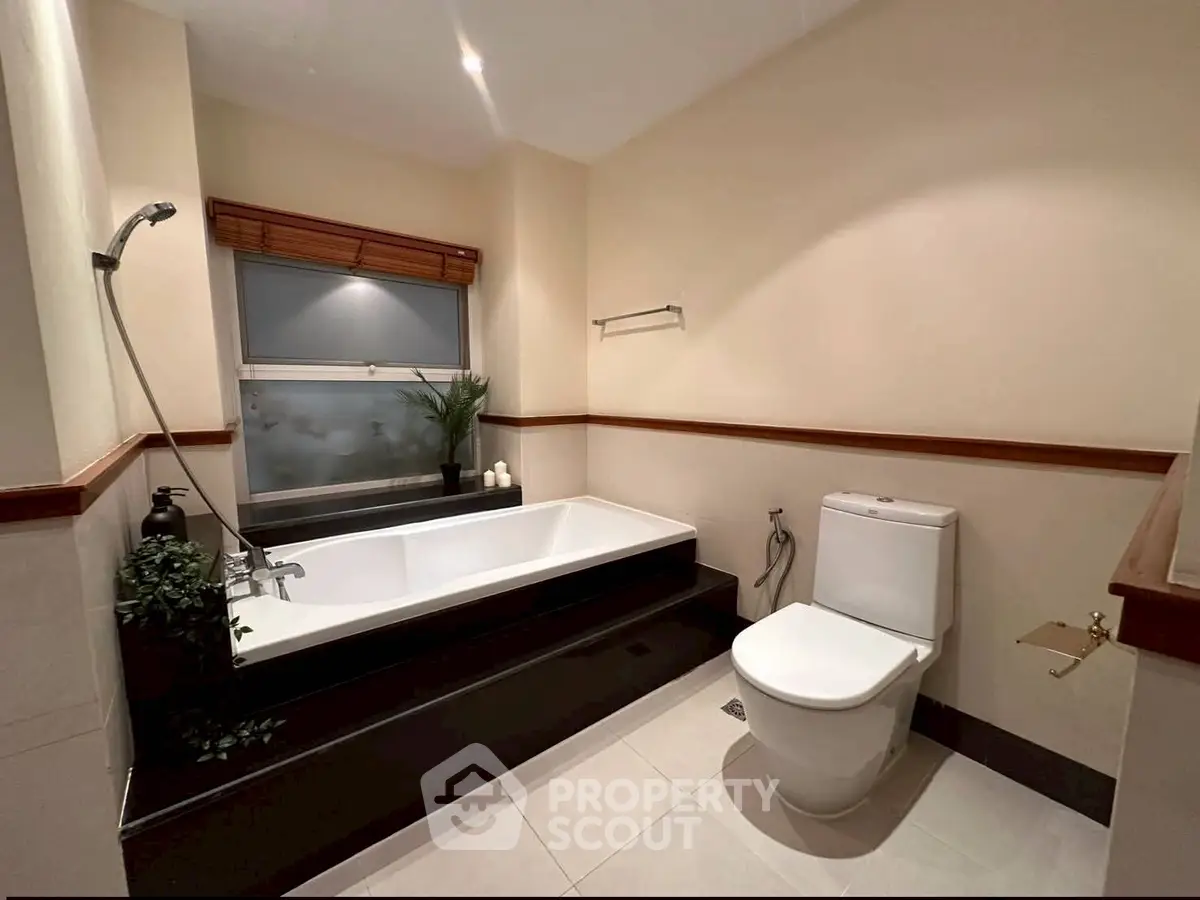 Elegant bathroom with modern bathtub and sleek design