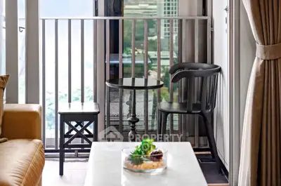 Chic urban balcony with stylish seating and city view, perfect for relaxation and enjoying the skyline.
