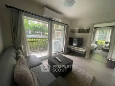 Cozy living room with modern decor and garden view