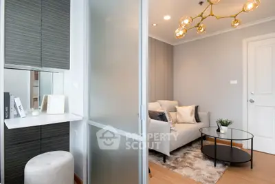 Modern living room with stylish decor and cozy seating area