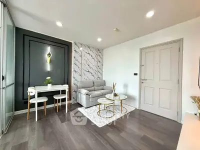 Modern living room with stylish decor and cozy seating area