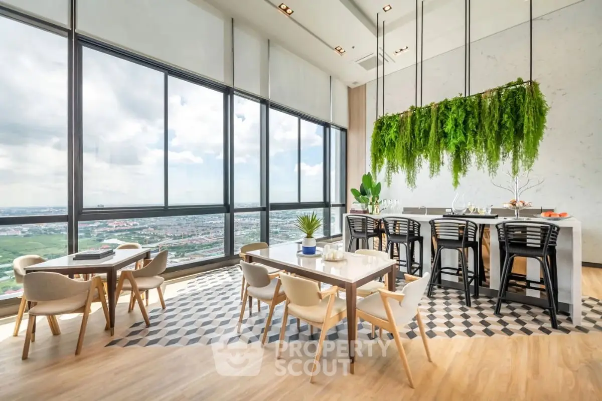 Stunning modern dining area with panoramic city views and stylish decor