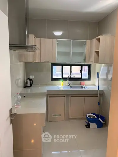 Modern kitchen with sleek cabinetry and ample natural light, featuring a clean and functional design.