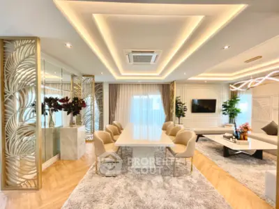 Luxurious modern living room with elegant dining area and stylish decor