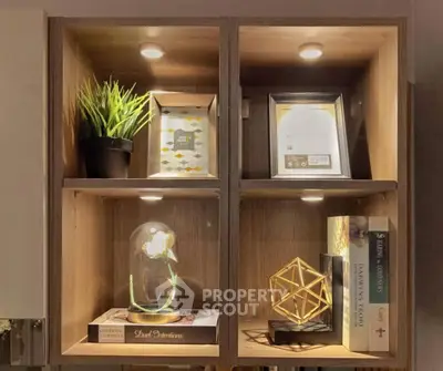 Stylish wooden shelves with decorative items and books, perfect for modern interiors.