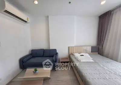 Modern studio apartment with cozy sofa and comfortable bed