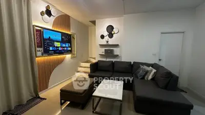Modern living room with stylish decor and cozy sectional sofa