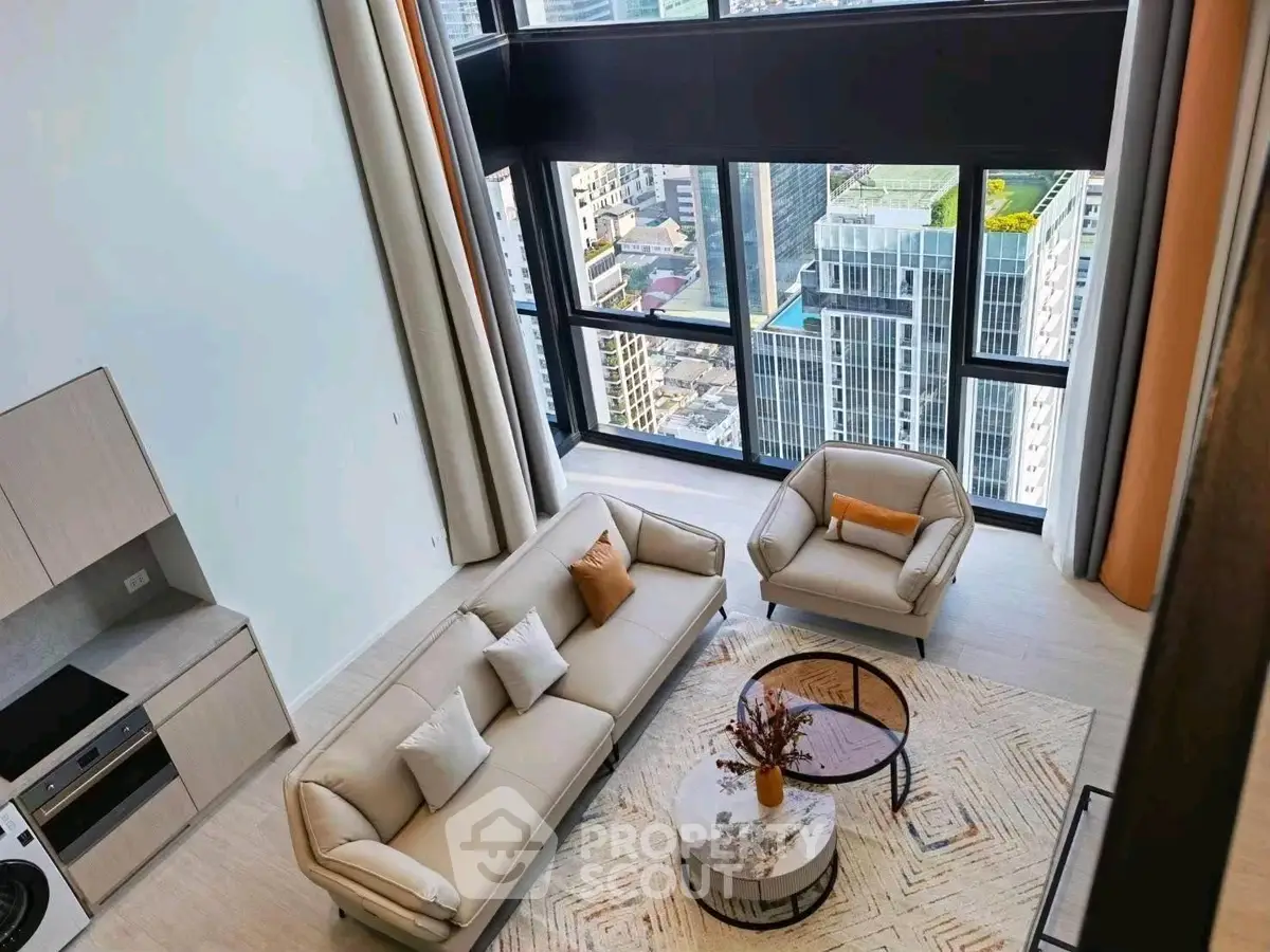 Luxurious high-rise living room with stunning city view and modern decor