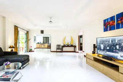 Spacious modern living room with open layout and stylish decor