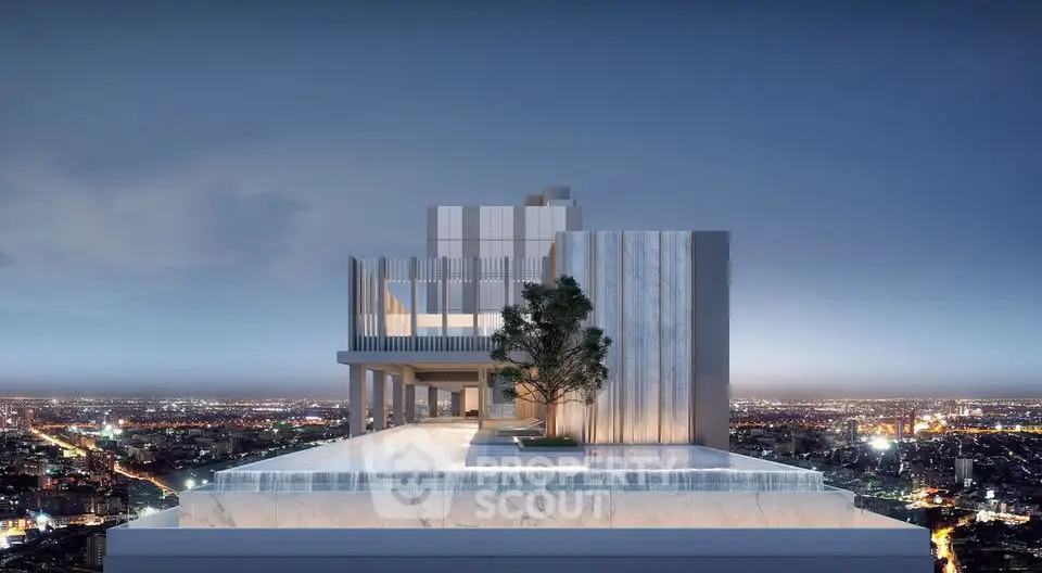 Stunning modern architectural building with panoramic city views and sleek design.