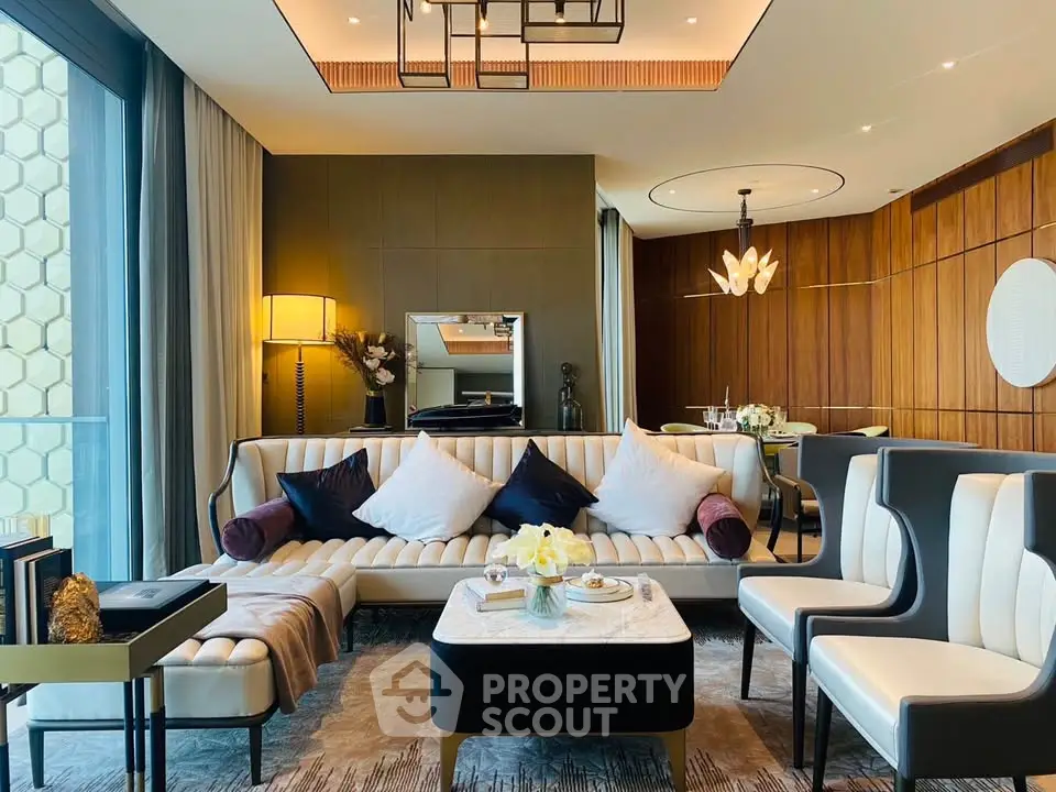 Luxurious modern living room with elegant decor and stylish furniture, perfect for sophisticated urban living.