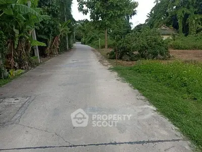 Scenic rural road surrounded by lush greenery and trees, ideal for peaceful living.