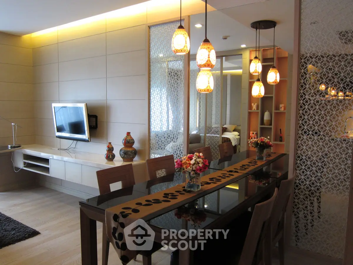 Luxurious modern living room with elegant dining area and stylish decor