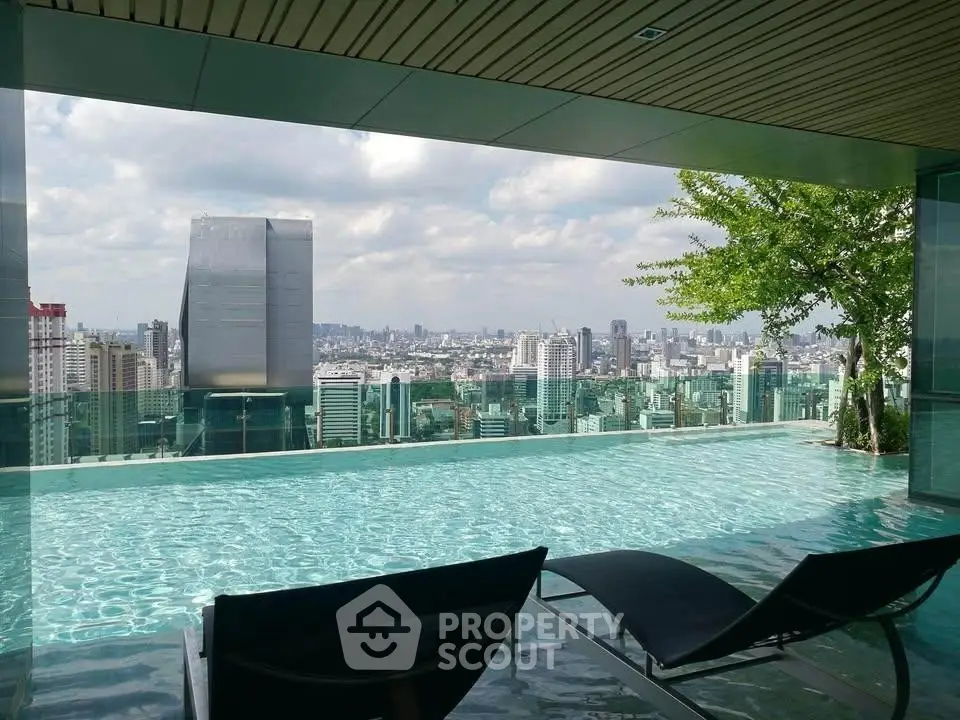 Luxurious rooftop pool with stunning city skyline view