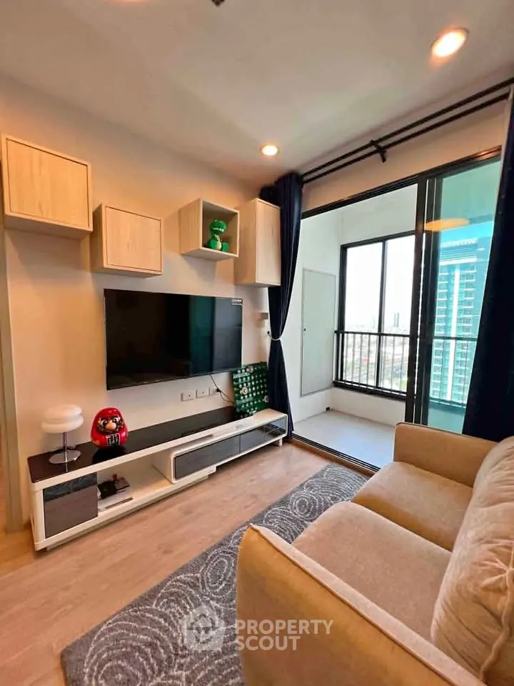 Modern living room with balcony view in a stylish apartment