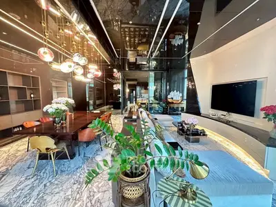 Luxurious modern living room with elegant decor and stylish lighting