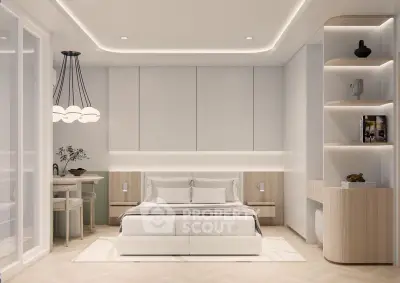 Luxurious modern bedroom with elegant lighting and stylish decor