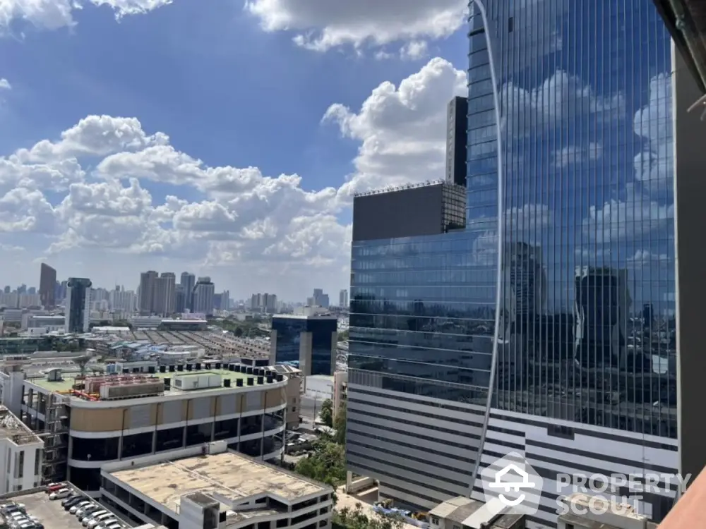 Stunning cityscape view with modern skyscrapers and clear blue sky