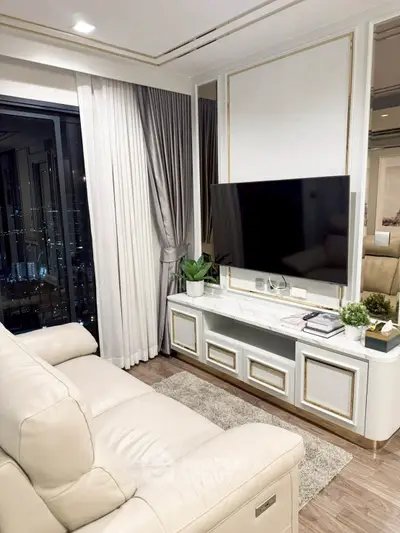 Luxurious living room with modern decor and city view