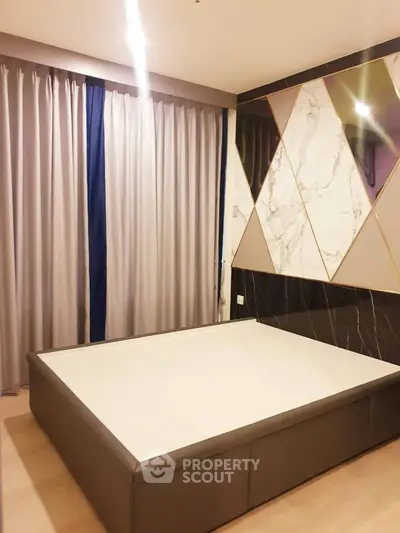 Luxurious bedroom with modern design and elegant marble accents