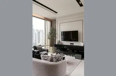 Luxurious living room with modern decor and city view