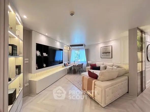 Luxurious living room with modern decor and spacious layout