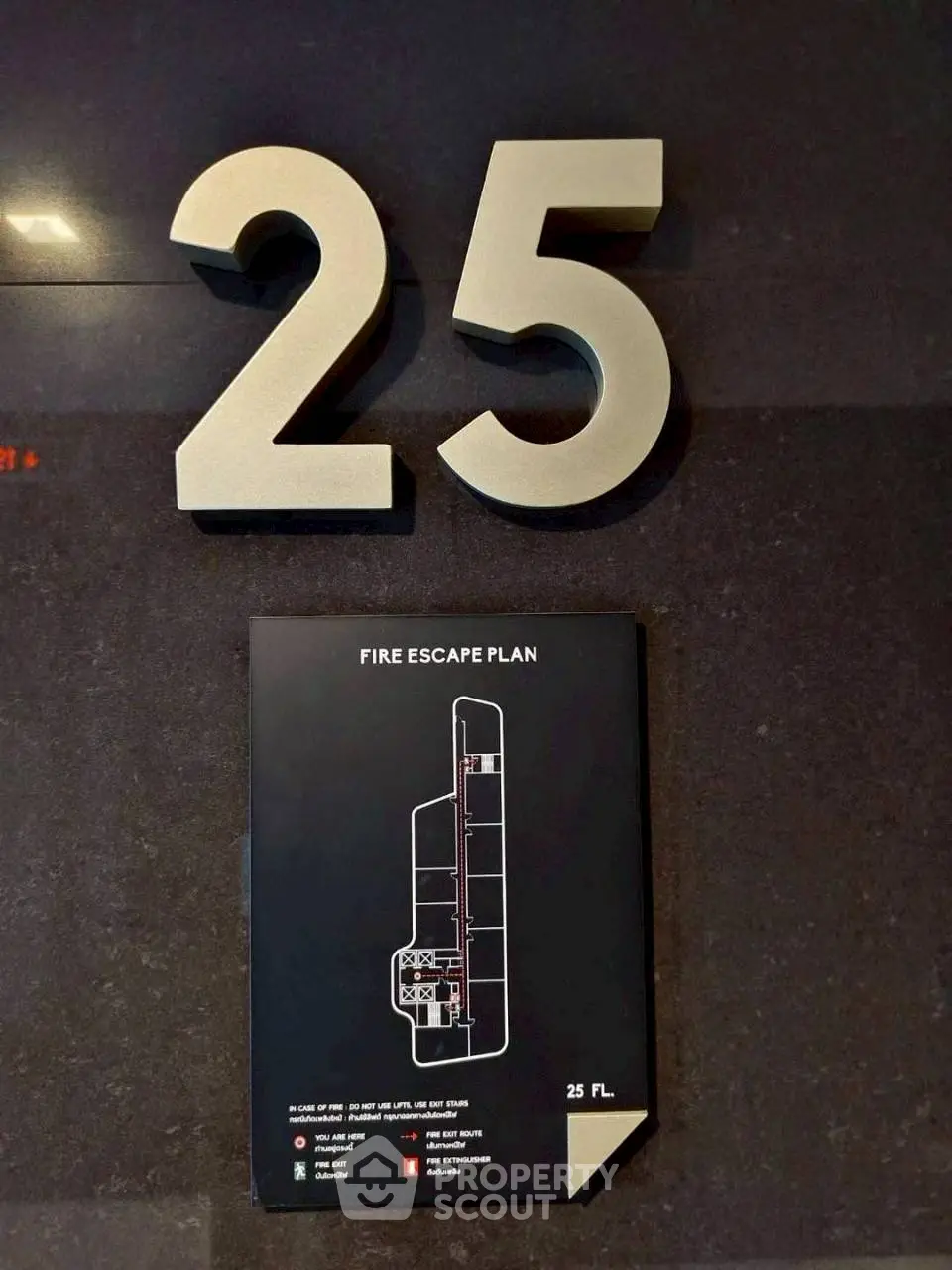 Fire escape plan on 25th floor with modern design and clear layout.