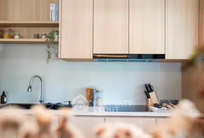 Modern kitchen with sleek wooden cabinetry and built-in appliances