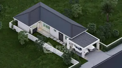 Modern single-story home with carport and lush green surroundings