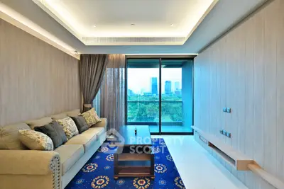 Modern living room with city view and elegant decor