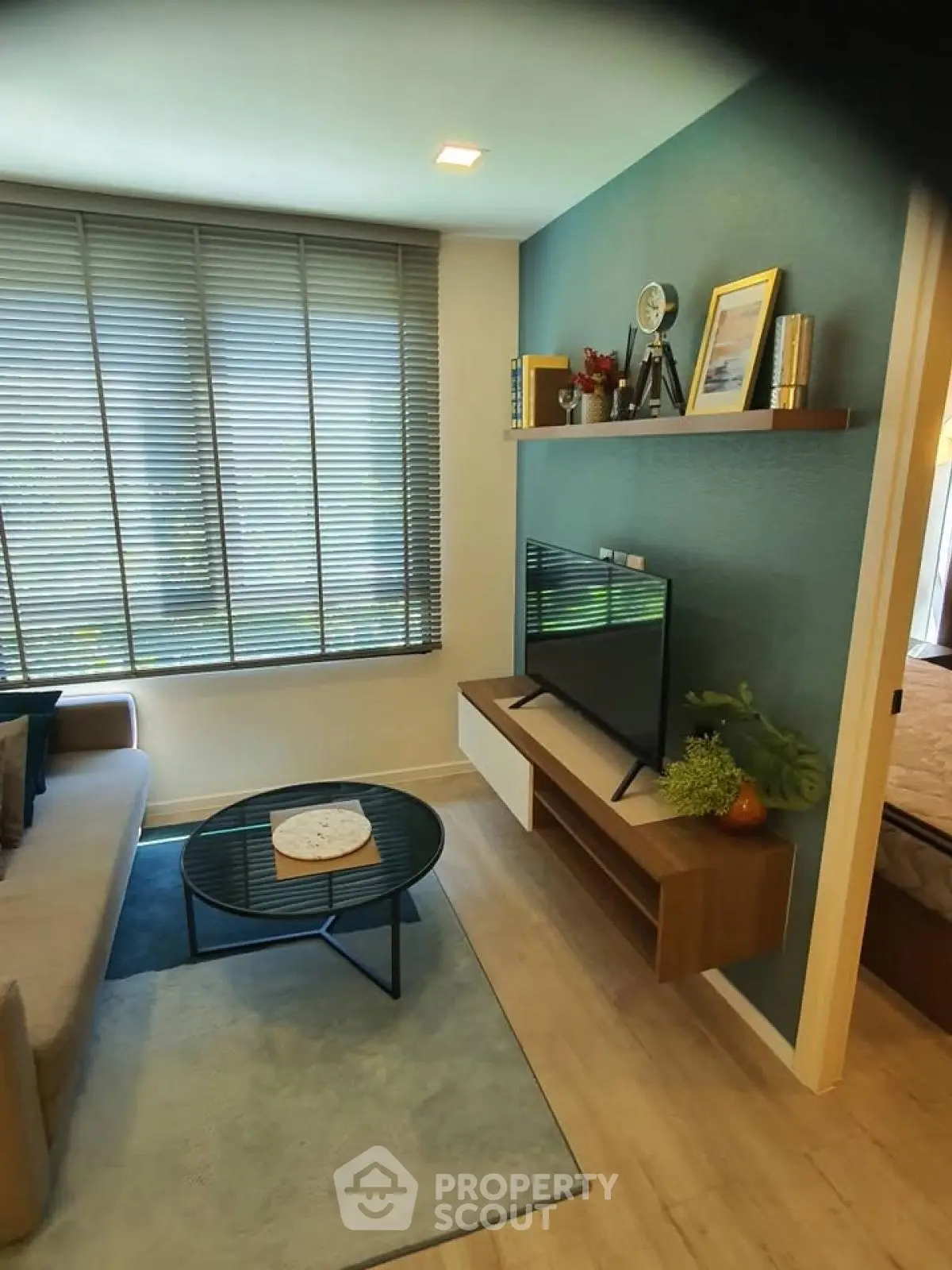 Modern living room with stylish decor and natural light