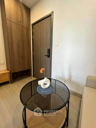 Modern living room with stylish furniture and elegant decor in a cozy apartment.