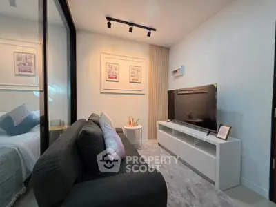 Modern living room with sleek design and cozy ambiance