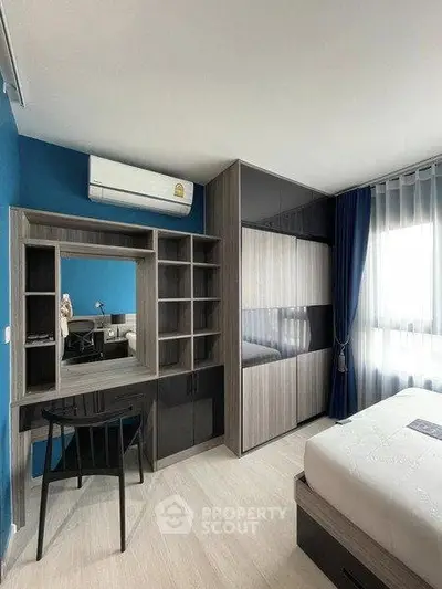 Modern bedroom with stylish furniture and natural light
