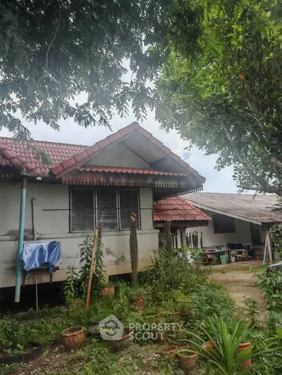 Charming rustic house with lush garden and traditional red-tiled roof, perfect for nature lovers.