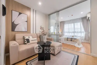 Modern living room with cozy sofa and stylish decor in a bright apartment