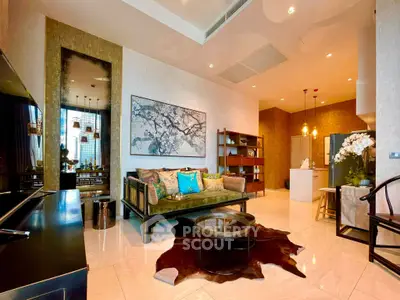 Luxurious living room with elegant decor and open layout in modern apartment