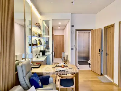 Modern open-plan living room with dining area and stylish decor