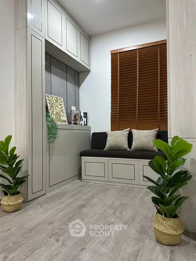 Stylish modern study nook with built-in seating and decor accents