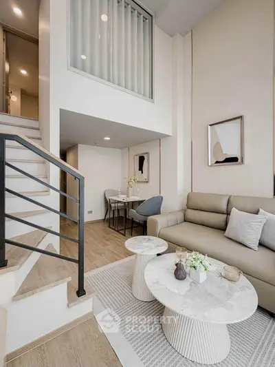 Modern duplex living room with elegant decor and stylish furniture