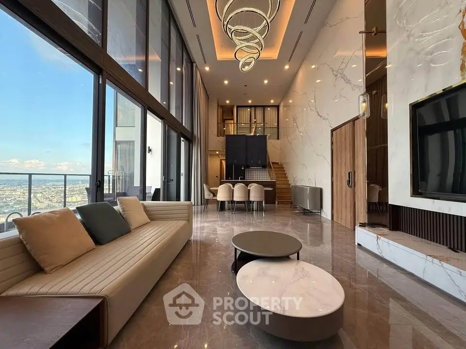 Luxurious high-rise living room with stunning city view and modern decor