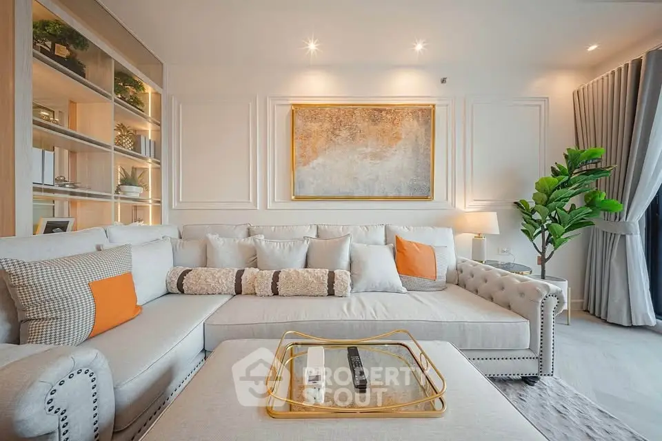 Luxurious living room with elegant decor and plush seating