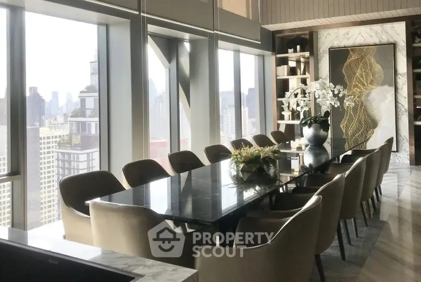 Luxurious dining area with stunning city views and elegant decor