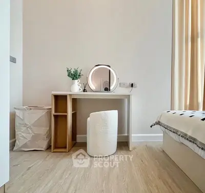 Modern bedroom with stylish vanity and cozy decor